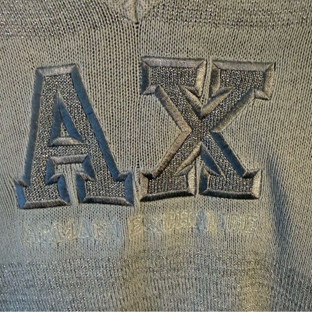 Armani Exchange Light Gray Metallic V-Neck Sweater Size S Minimalist Designer - Picture 8 of 14